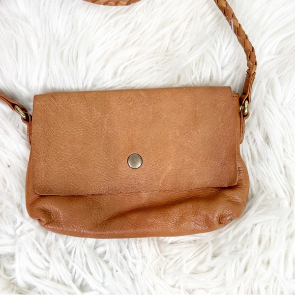 DAY AND MOOD BROWN LEATHER SMALL CROSSBODY PURSE WITH BRAIDED STRAP - Picture 3 of 8